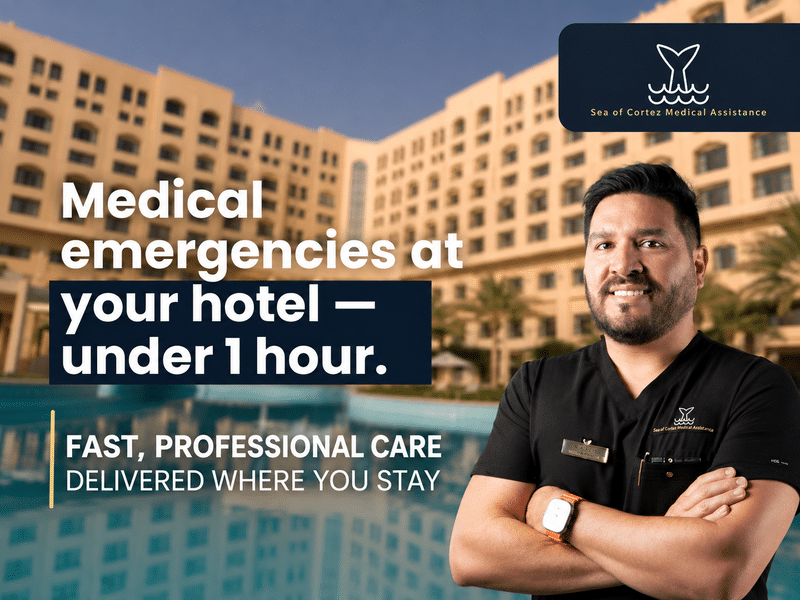 Doctor providing urgent care in San Jose del Cabo for hotel and resort guests